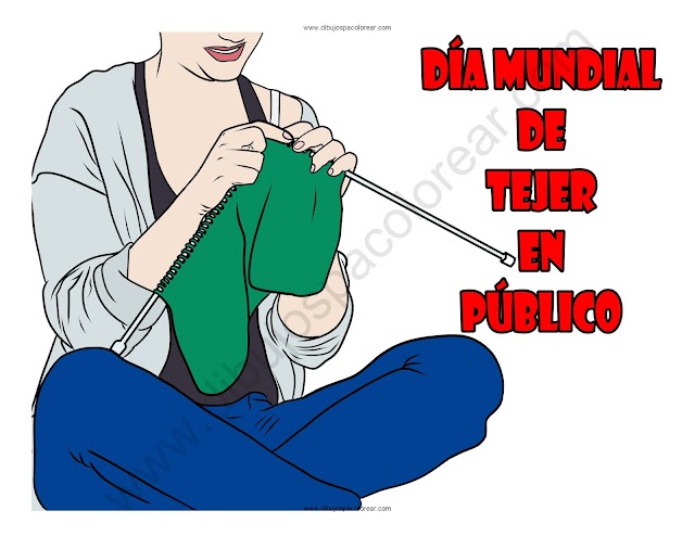 Día Mundial de Tejer en Público dibujo a color y para colorear